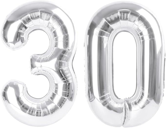 Silver Number 30 Balloons, Big 40 Inch Numbers Balloon for 30th Birthday party Decoration Wedding Anniversaries Event Supplies