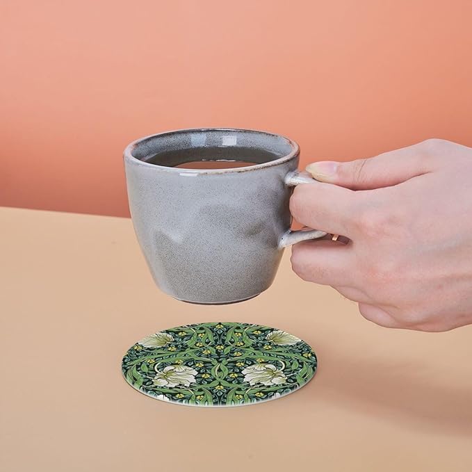 Vintage Floral Art Leather Drinks Coasters with Holder, Set of 6, Suitable for Various Cups