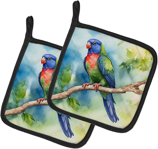 Caroline's Treasures Pionus Pair of Pot Holders Kitchen Heat Resistant Pot Holders Sets Oven Hot Pads for Cooking Baking BBQ, 7 1/2 x 7 1/2