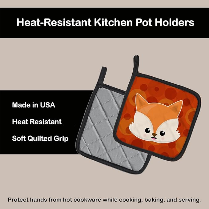 Caroline's Treasures BB7089PTHD Baby Fox Face Polkadots Pair of Pot Holders Kitchen Heat Resistant Pot Holders Sets Oven Hot Pads for Cooking Baking BBQ, 7 1/2 x 7 1/2
