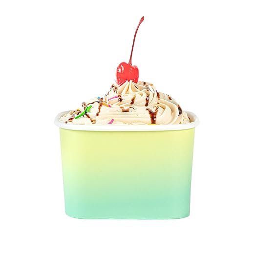 Restaurantware Paper Cups 200 Count 12 Ounce Square Disposable Ice Cream Containers, Leak-Resistant Paper Dessert To Go Cups, Hot And Cold Food, Durable Teal And Green Ombre Design