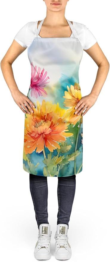 Caroline's Treasures Chrysanthemums in Watercolor Apron Cooking Kitchen Server Baking Crafts Gardening for Adult Women Men, Unisex, Large, Multicolor