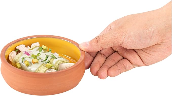 Restaurantware-Terra Tek 8.5 Ounce Terracotta Cazuelas, 2 Yellow Glazed Clay Pots For Cooking - Oven-Ready, Microwavable, Terracotta Serving Pots, Dishwashable, For Cooking And Serving