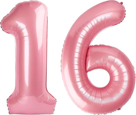 Pink Balloons, Happy Birthday Decoration for 16th 61, 40 Inch Number Balloons for Girl Wedding Anniversaries Singles Sweet Party Graduation