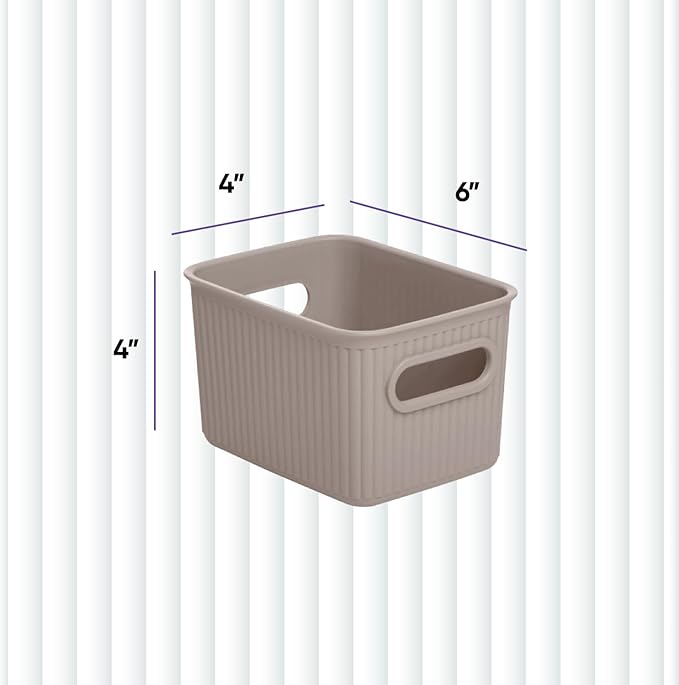 Superio Decorative Plastic Basket Open Home Storage Bins Organizer Baskets, Small, Taupe (8 Pack) Container Boxes for Organizing Closet Storage Bins for Shelves Drawer Shelf, 1.5 Liter