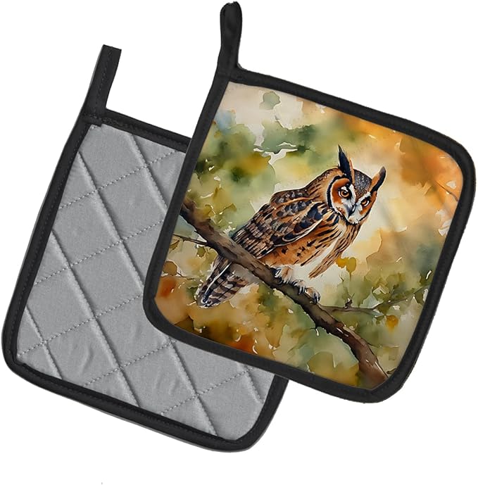 Caroline's Treasures Long-Eared Owl Pair of Pot Holders Kitchen Heat Resistant Pot Holders Sets Oven Hot Pads for Cooking Baking BBQ, 7 1/2 x 7 1/2