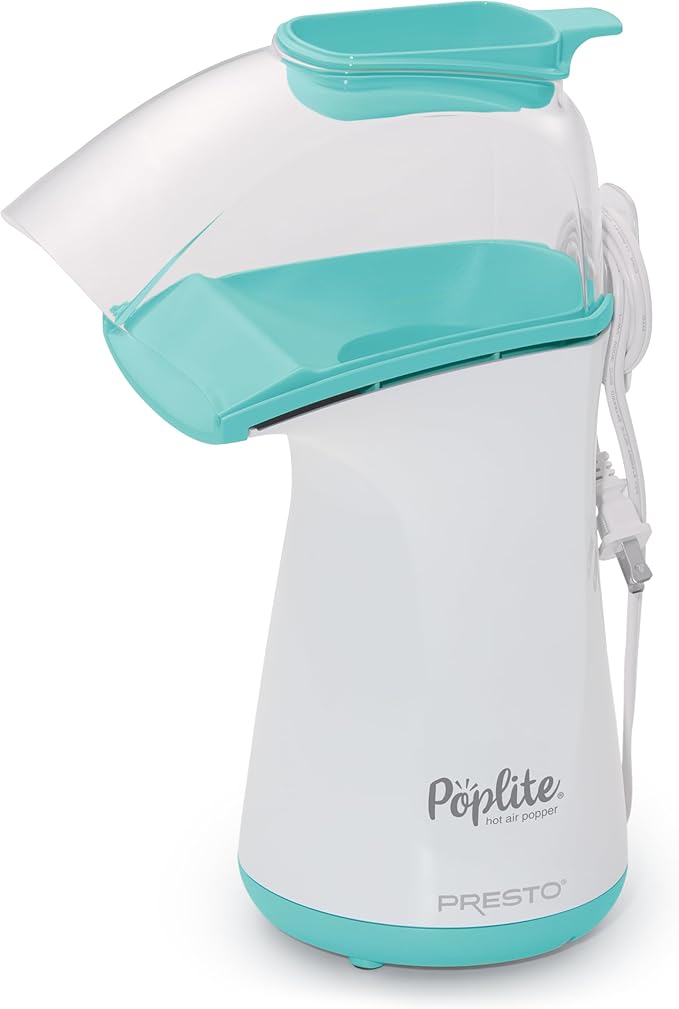 Presto 04869 Poplite Hot Air Popcorn Popper - Built-In Measuring Cup + Melts Butter, Easy to Clean, Built-In Cord Wrap, 18 Cups, Aqua/White (Pack of 2)
