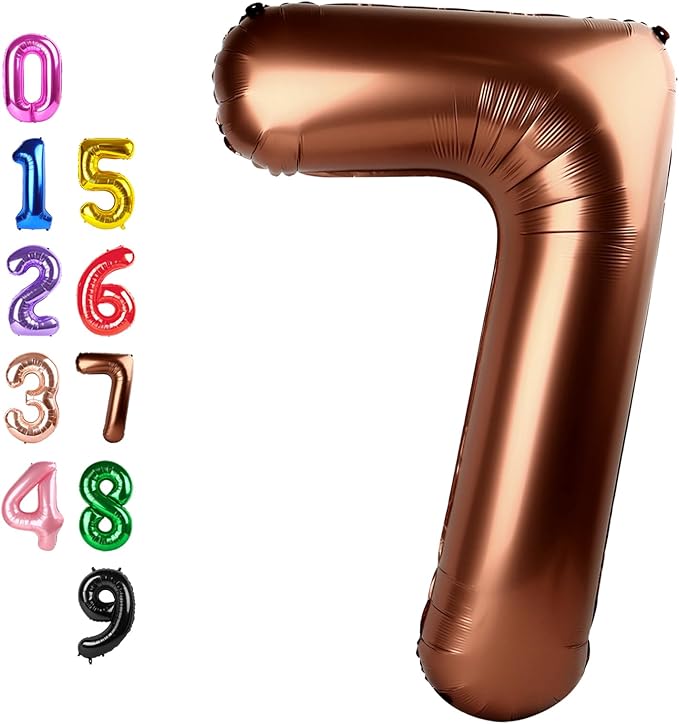 Seven Numbers Balloon, 40 Inch 7 Balloons for Birthday Party, Coffee Brown Number Balloons for 7, 17, 27 Game Competition Wedding Anniversaries Party, Christmas and New Years Eve Party