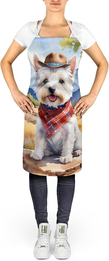 Caroline's Treasures Westie Cowboy Welcome Apron Cooking Kitchen Server Baking Crafts Gardening for Adult Women Men, Unisex, Large, Multicolor