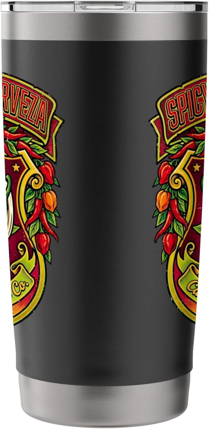 Spicy Fuego Cerveza Chili Texas Drinking Vintage Beer Label Stainless Steel Insulated Tumbler