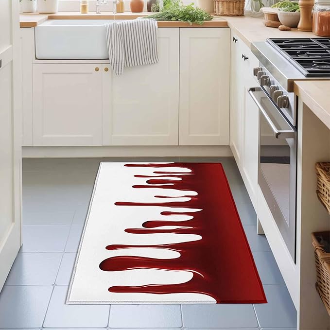 Area Rug 2x3ft, Halloween Pattern Washable Rugs for Living Room Bedroom, Horror Red Fluid Style Soft Non-Slip Area Rugs Rectangle Floor Carpet for Dining Room