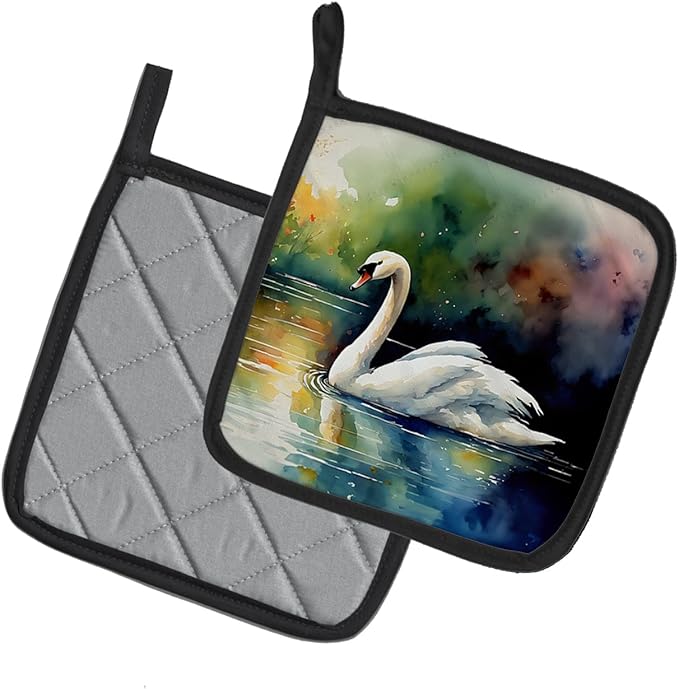 Caroline's Treasures Swan Pair of Pot Holders Kitchen Heat Resistant Pot Holders Sets Oven Hot Pads for Cooking Baking BBQ, 7 1/2 x 7 1/2