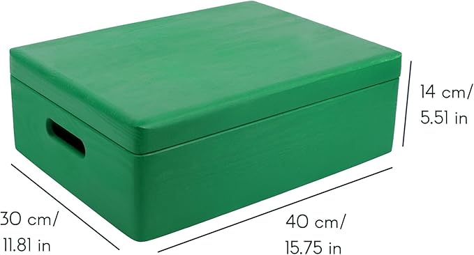 Creative Deco XL Green Wooden Box Storage with Hinged Lid | 15.8x11.8x5.5in (+-0.5) | Keepsake with Handles | Gift Box for Tool Dog Toy Kitchen Storage | Wood Chest Trunk