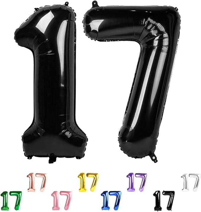 Black Happy 17 71 Birthday Number Balloons, 40 Inch Ballon for Boys Girls, Big Digital Balloons for Celebration Party, Graduation Supplies