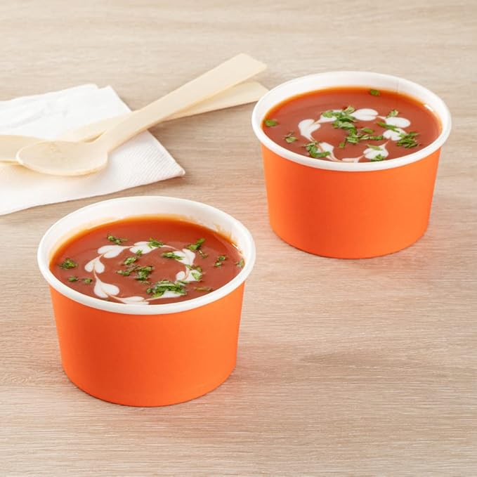 Coppetta 5-Ounce Dessert Cups, 50 Disposable Ice Cream Cups - Lids Sold Separately, Sturdy, Orange Paper Frozen Yogurt Bowls, For Hot And Cold Foods, Perfect For Gelato Or Mousse - Restaurantware