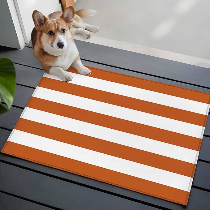 Area Rug 2x3ft, Farmhouse Classic Stripes Washable Rugs for Living Room Bedroom, Orange White Soft Non-Slip Area Rugs Rectangle Floor Carpet for Dining Room