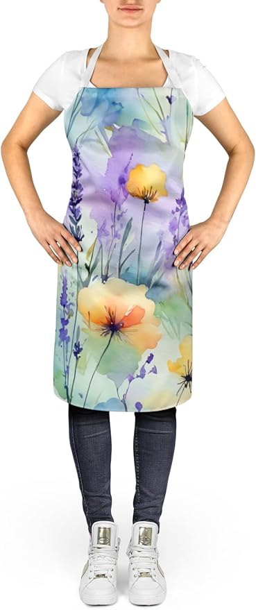 Caroline's Treasures Lavender in Watercolor Apron Cooking Kitchen Server Baking Crafts Gardening for Adult Women Men, Unisex, Large, Multicolor