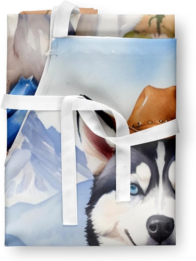 Caroline's Treasures Siberian Husky Cowboy Welcome Apron Cooking Kitchen Server Baking Crafts Gardening for Adult Women Men, Unisex, Large, Multicolor