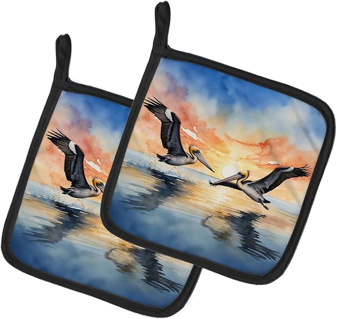 Caroline's Treasures Pelicans Flying Pair of Pot Holders Kitchen Heat Resistant Pot Holders Sets Oven Hot Pads for Cooking Baking BBQ, 7 1/2 x 7 1/2