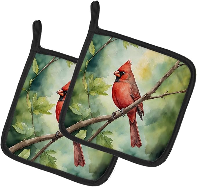 Caroline's Treasures West Virginia Northern Cardinal Pair of Pot Holders Kitchen Heat Resistant Pot Holders Sets Oven Hot Pads for Cooking Baking BBQ, 7 1/2 x 7 1/2