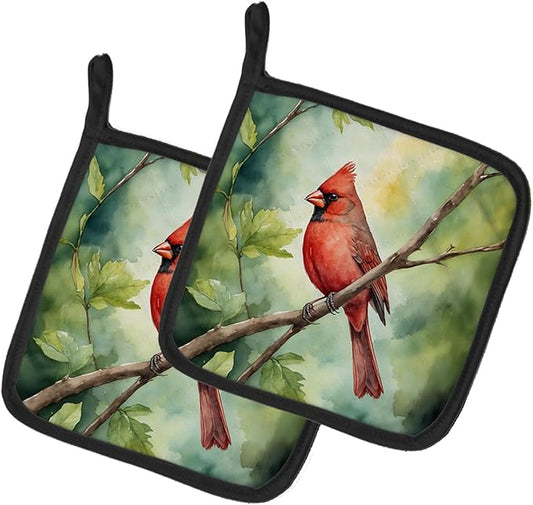 Caroline's Treasures West Virginia Northern Cardinal Pair of Pot Holders Kitchen Heat Resistant Pot Holders Sets Oven Hot Pads for Cooking Baking BBQ, 7 1/2 x 7 1/2
