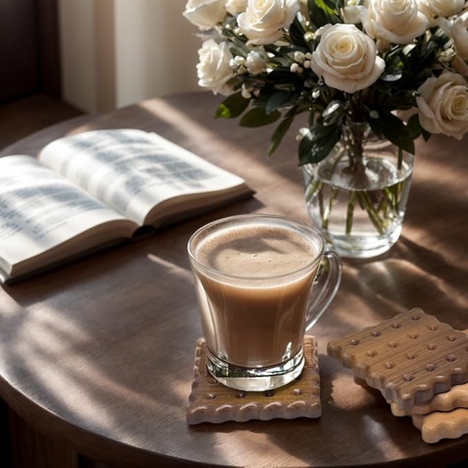 Kawaii Coasters, Walnut & Beech Wood Cookie Shaped Pads, 4PCS Set, Cute Biscuit Design, Ideal Coffee Table Insulation, Unique Gift for Coffee Lovers, Home Decor Essentials