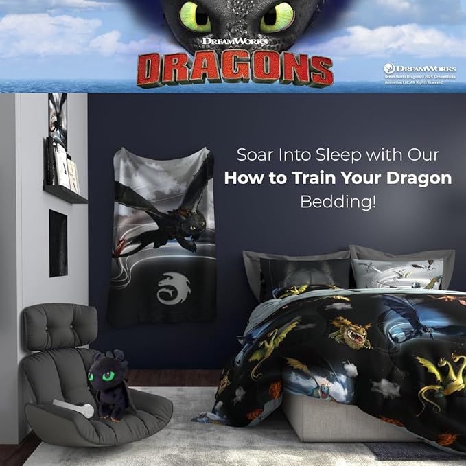 How to Train Your Dragon Toothless Super Soft Plush Cozy Cuddle Pillow Buddy with Light Up Eyes for Comfort, (Officially Licensed Product) by Franco