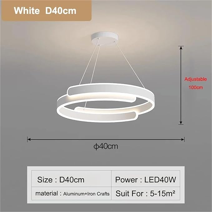 Nordic Double Layer C Aluminium Led Pendant Light for Table Dining Room Bedroom Office Decor Hanging Light Fixture,Full of Fashion(White D40cm)