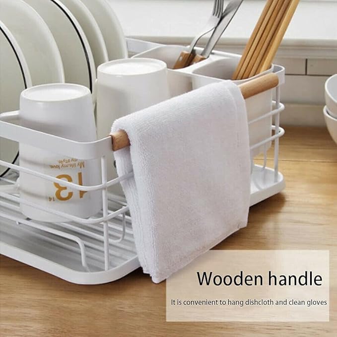 Kitchen Dish Drainer Metal Wire Cutlery Holder Drying Plate Rack Drip Tray Sink