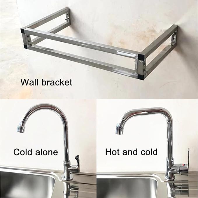 Stainless Steel Wall Mounted Commercial Restaurant Sink, Utility Sink Single Bowl with Drainer Unit and Tap, for Public Places, Restaurants, Schools, Kitchen,58x43cm-Hot and Cold Water
