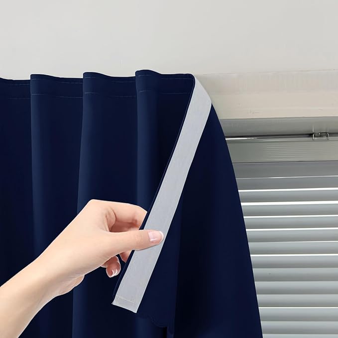 Self Adhesive Portable Blackout Curtains for Bedroom Easy to Install Window Thermal Lnsulated Kitchen Room Darkening Small Window Curtains, 47" W X 79" L, Navy Blue, 1 Panel