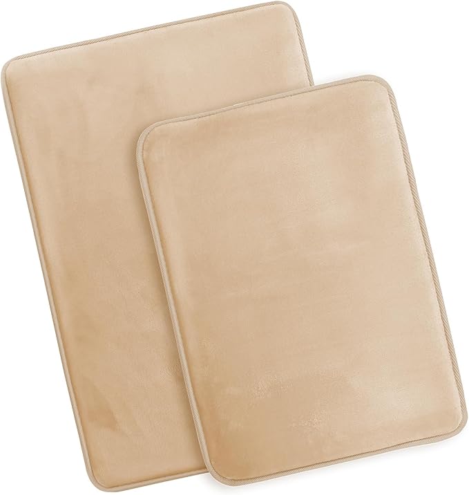 Clara Clark 2 Piece Bathroom Rugs Bath Mat Set, Velvet Memory Foam Bath Mats for Bathroom - Non-Slip, PVC Backing Bath Rugs, Washable - Dries Quickly, Cream
