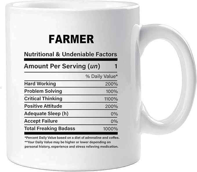 Funny Gift for Farmer, Farmer Nutrition Mug, Best Farmer Gift Ideas, Graduation, Funny Farmer Birthday Mug