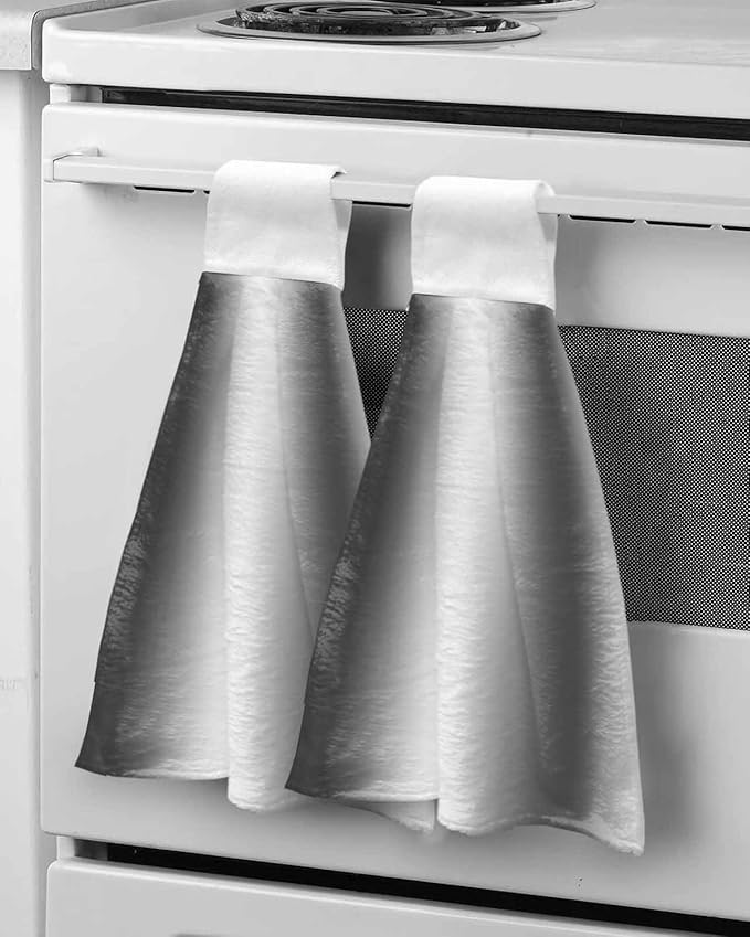 Alandar Home Kitchen Tie Towel Set of 1, Black Gray Gradient Watercolor Absorbent Soft Hand Towels for Bathroom Hanging Towels, Modern Abstract Art Fast Drying Cleaning Cloth with Loop
