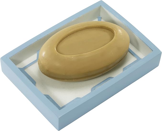 Izod – Soap Dish, Hand-Painted Sand Resin with Blue Trellis Detailing & Subtle Sparkle Finish, Perfect for Holding Bar Soap or Sponges on Bathroom & Kitchen Counters (Trellis)