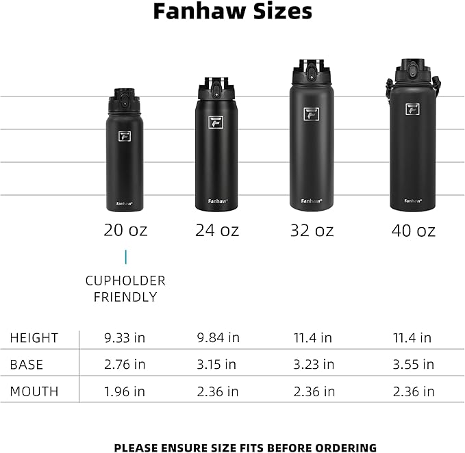 Fanhaw 20 oz Insulated Stainless Steel Water Bottle with Anti-Dust Chug Lid, Leakproof Vacuum Metal Bottle for Kids, Women & Men (White)
