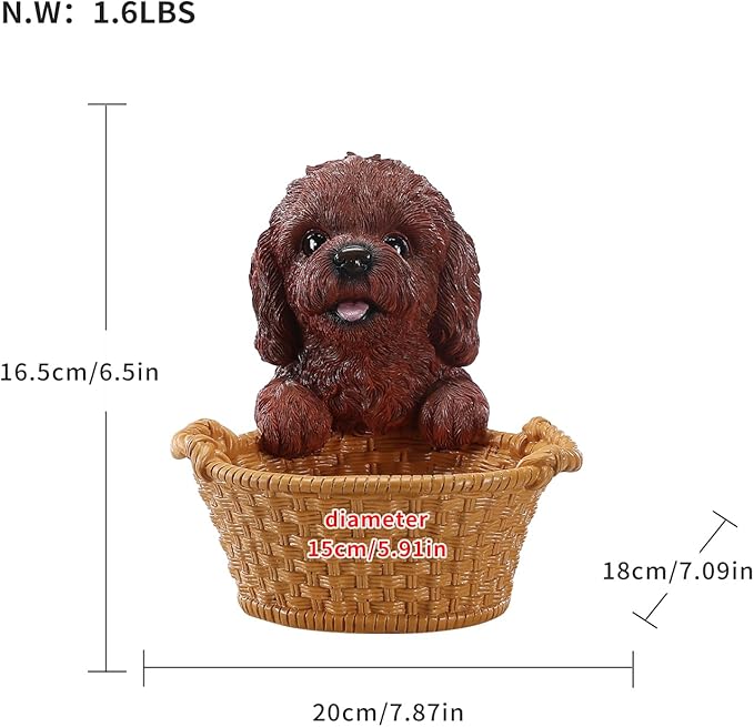 Red Brown Poodle Candy Bowl, Resin Dog Figurine Key Bowl for Entryway Table, Desktop Storage Basket Organizer for Desk, Unique Dog Lover Gift