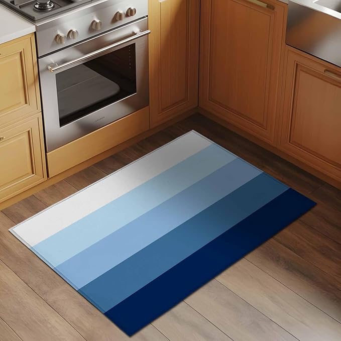 Area Rug 2x3ft, Minimalist Blue White Ombre Stripe Washable Rugs for Living Room Bedroom, Modern Gradient Art Soft Non-Slip Area Rugs Rectangle Floor Carpet for Dining Room
