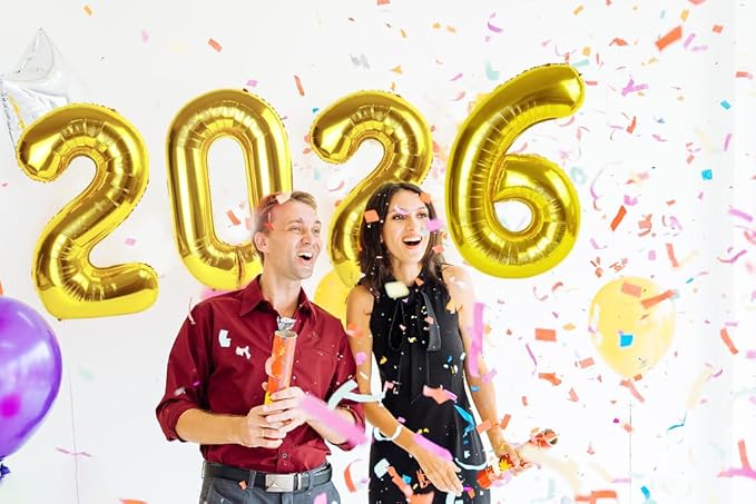 2026 Balloon Numbers - 40 Inch Gold New Years Eve Party Supplies 2026, Nye Decor Party Decorations Happy New Year, New Years Eve Foil Party Balloons, Graduation Party Decorations