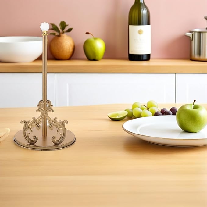 NUOBESTY Paper Towel Holder Stand Countertop Weighted Iron Kitchen Towel Holder Retro Crystal Ball Accent Decorative for Kitchen and Dining Room