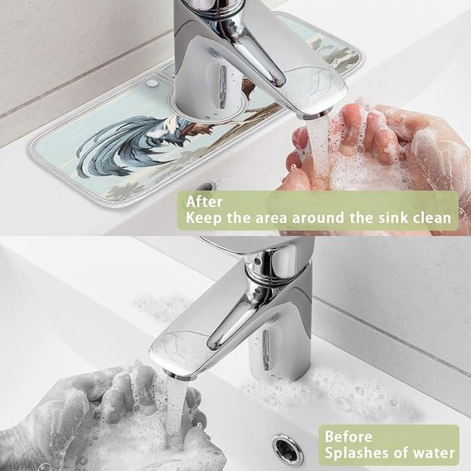 Animal Rooster Sink Mat for Kitchen Faucet Absorbent Microfiber Faucet Mat Washable Sink Water Splash Guard Drip Catcher for Faucet