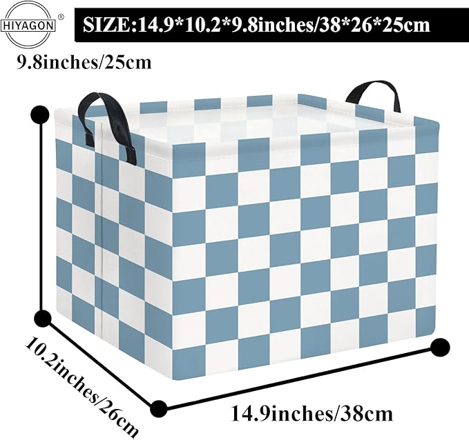 HIYAGON Rectangular Kids Basket Baby Girl Basket Fabric Storage Bin Organizer Box Room Decor(Blue Checkered)