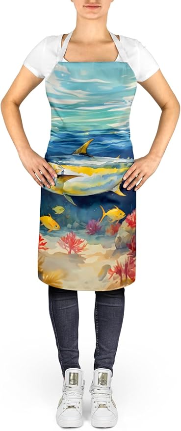 Caroline's Treasures Yellowfin Tuna Apron Cooking Kitchen Server Baking Crafts Gardening for Adult Women Men, Unisex, Large, Multicolor