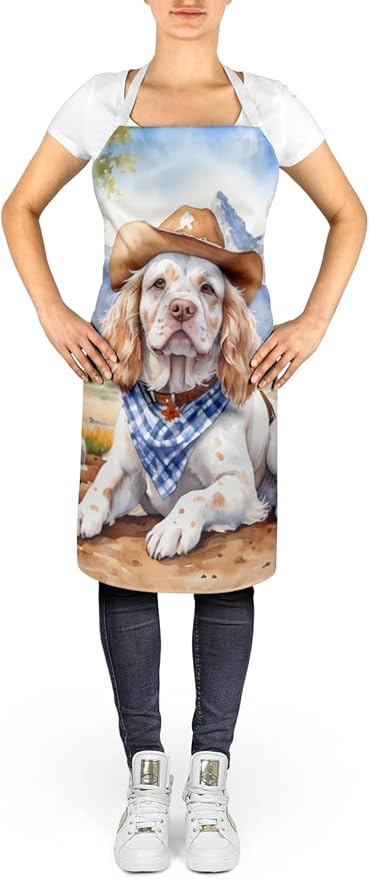 Caroline's Treasures Clumber Spaniel Cowboy Welcome Apron Cooking Kitchen Server Baking Crafts Gardening for Adult Women Men, Unisex, Large, Multicolor