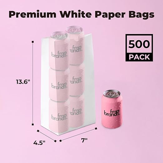 Fit Meal Prep 500 Pack 12 lb White Paper Lunch Bags, 13 x 7 x 4.5" Durable Paper Bags Bulk for Packing, Delivery, Take Out, Grocery, Retail Shopping, Premium Sack for Snacks, Bakery