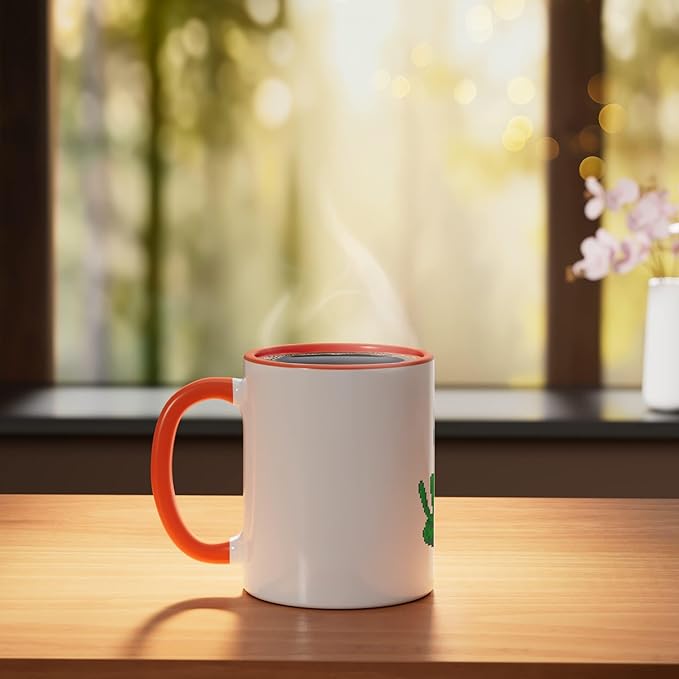 Art Alien Peace Sign UFO Ceramic Mug, Orange/White