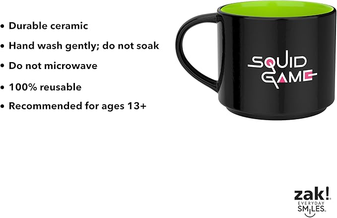 Zak Designs Squid Game Unique Color Change Ceramic Coffee Mug for Hot Drinks, Collectible Keepsake (17 oz, Red Light Green Light)