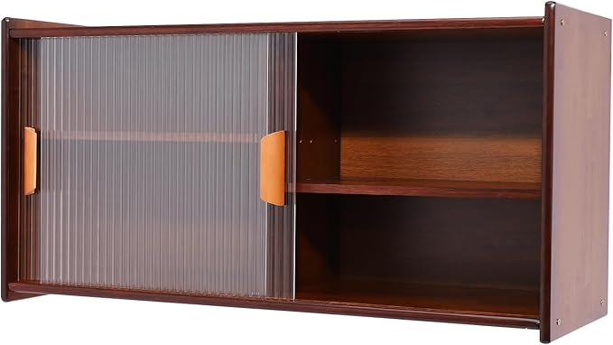 Countertop Kitchen Pantry Cabinet,Bamboo Wall Sideboard with Sliding Glass Doors,Pantry Cabinet for Kitchen, Living Room,Dinning,Bedroom,Walnut,30.3" W