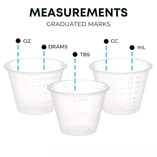 [200 Count - 1 oz.] Perfect Stix Disposable Graduated Plastic Medicine Cups - For Mixed Pills, Medication Measuring, Resin Mixing, Mouthwash