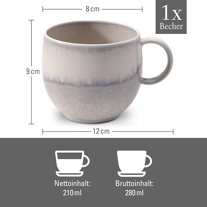 like. by Villeroy & Boch Perlemor Sand Small Mug with Handle, Premium Porcelain, Made in Germany, 7 oz Capacity, 4.5 x 3.5 x 3 in
